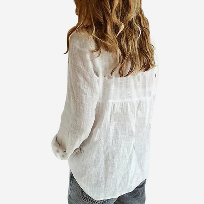 Blusa para mujer con botones delanteros y mangas remangables con trabilla