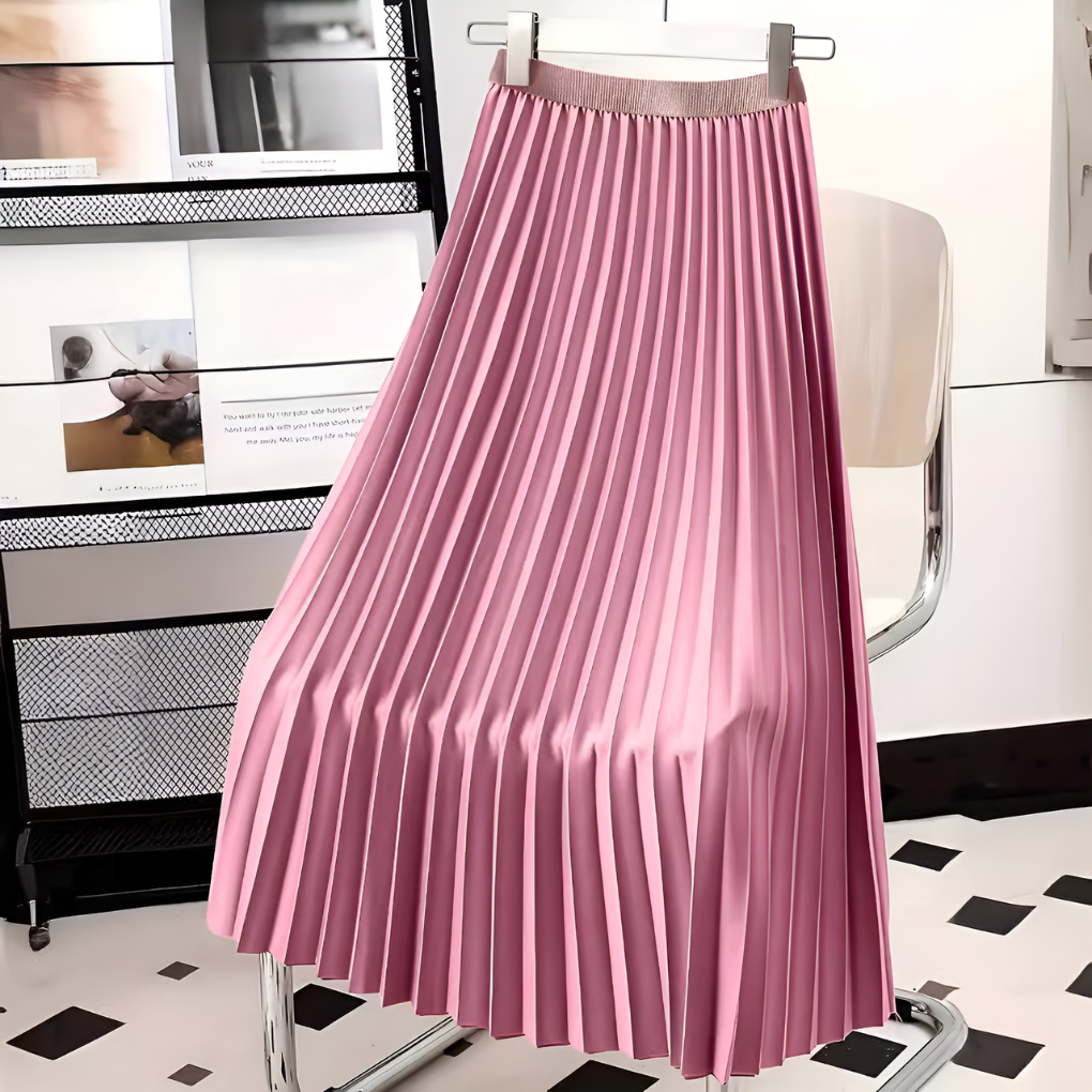 Falda midi de satén con cintura alta y pliegues para mujer