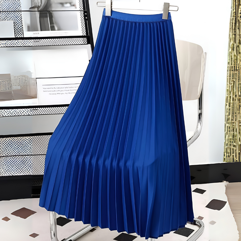 Falda midi de satén con cintura alta y pliegues para mujer