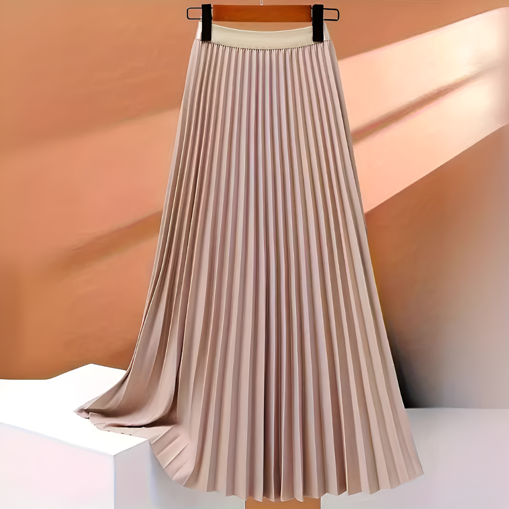 Falda midi de satén con cintura alta y pliegues para mujer