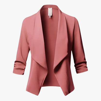 Blazer de tejido plano para mujer con frente abierto y cuello chal