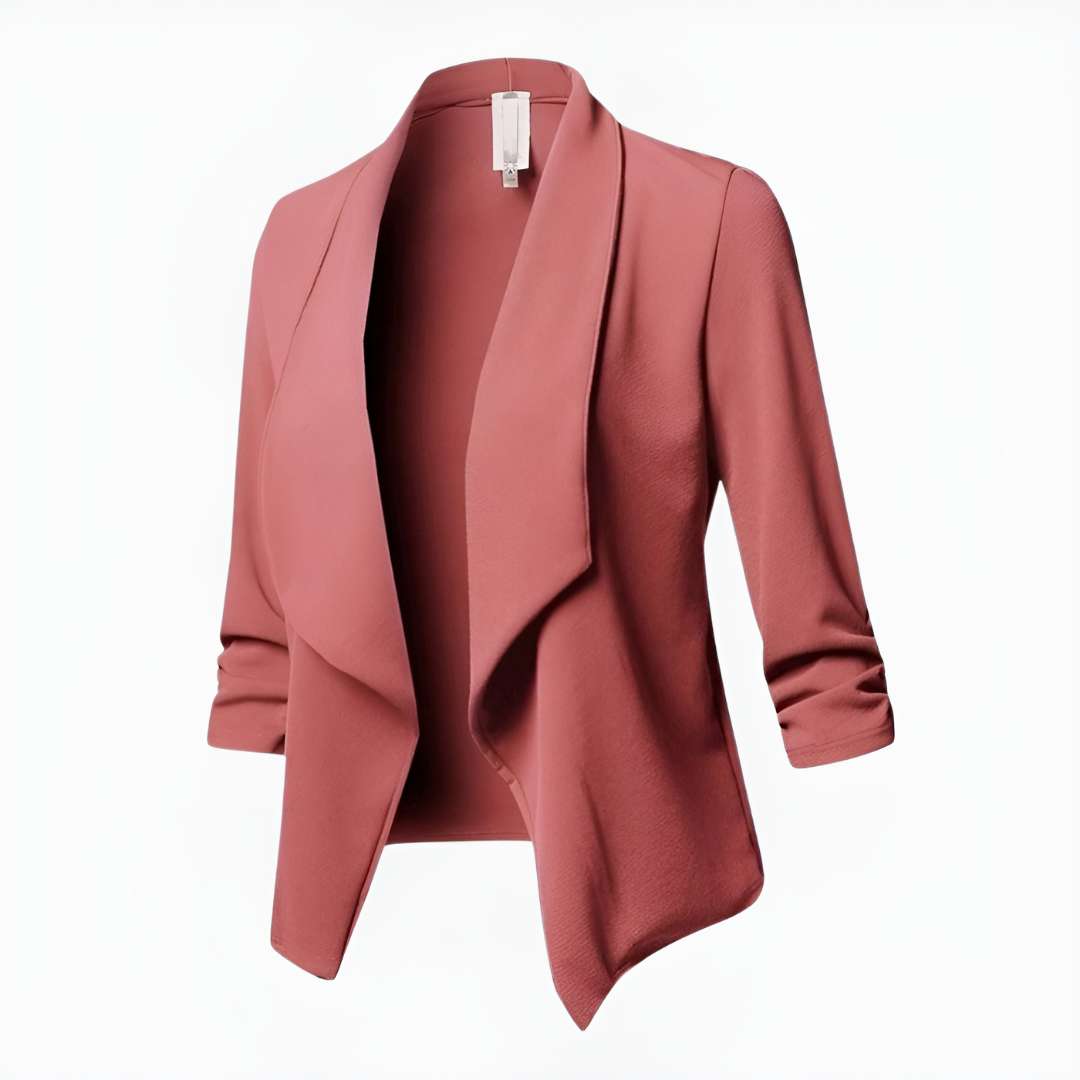 Blazer de tejido plano para mujer con frente abierto y cuello chal