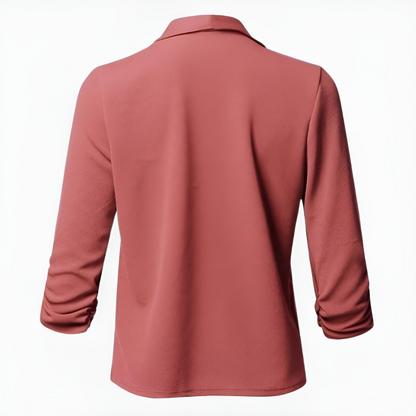 Blazer de tejido plano para mujer con frente abierto y cuello chal
