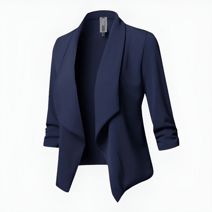 Blazer de tejido plano para mujer con frente abierto y cuello chal