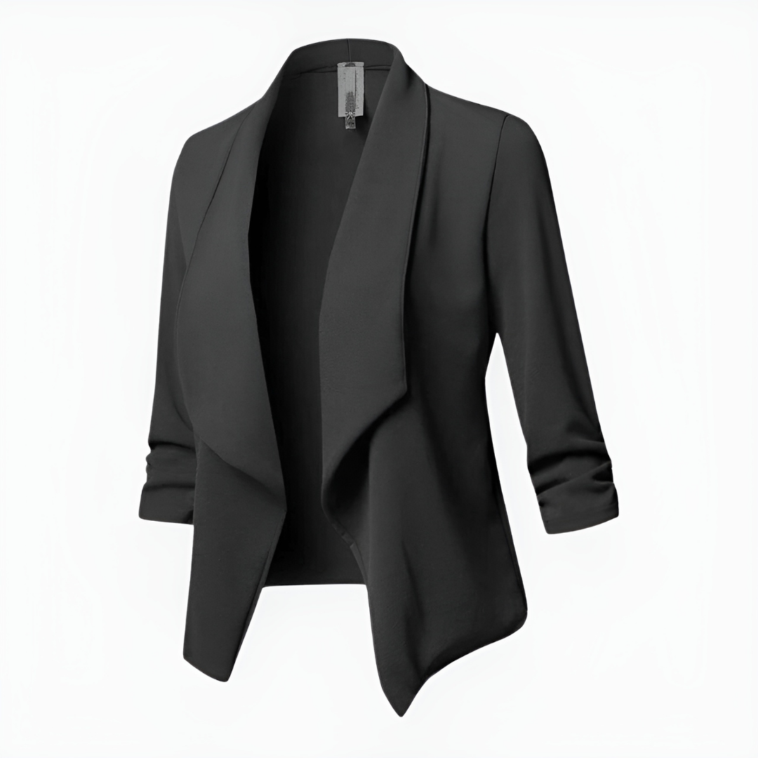 Blazer de tejido plano para mujer con frente abierto y cuello chal