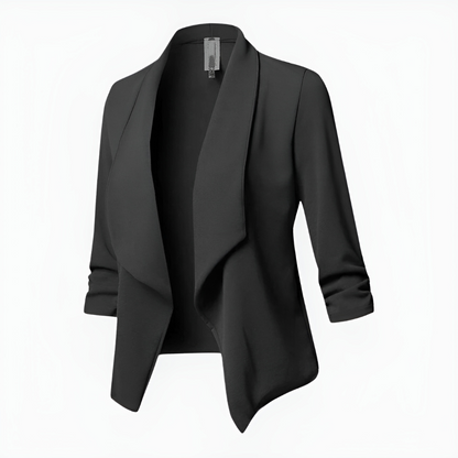 Blazer de tejido plano para mujer con frente abierto y cuello chal