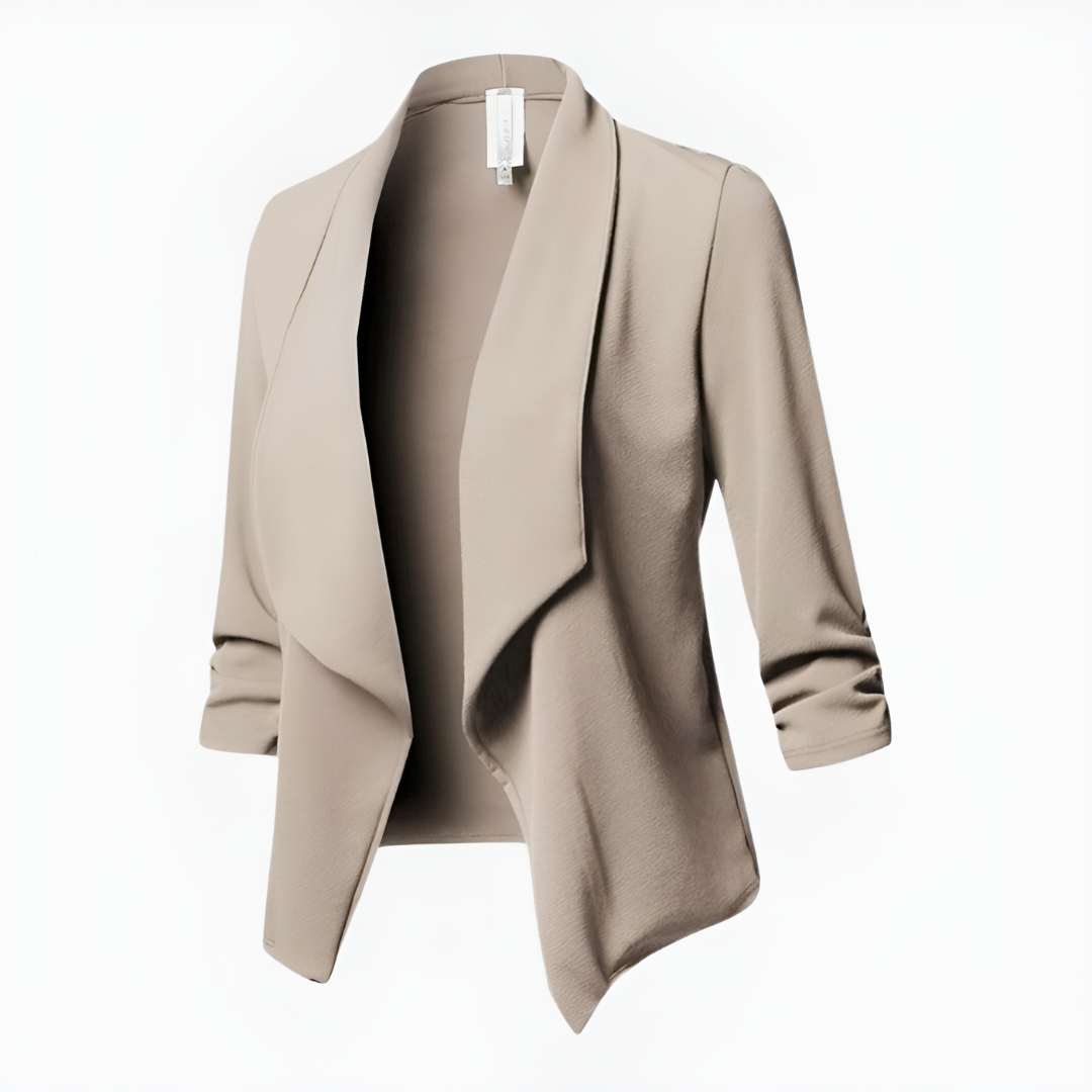 Blazer de tejido plano para mujer con frente abierto y cuello chal
