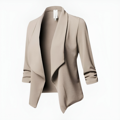 Blazer de tejido plano para mujer con frente abierto y cuello chal