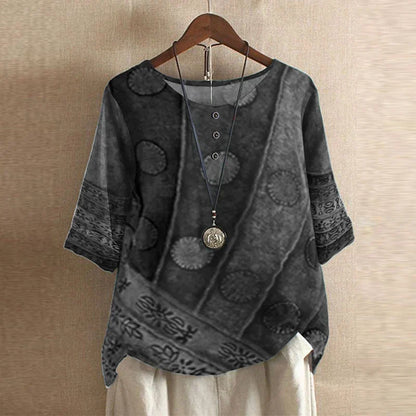 Blusa de tejido plano con tapeta Henley y mangas con puños para mujer
