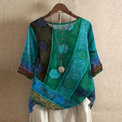 Blusa de tejido plano con tapeta Henley y mangas con puños para mujer