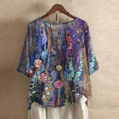 Blusa de tejido plano con tapeta Henley y mangas con puños para mujer