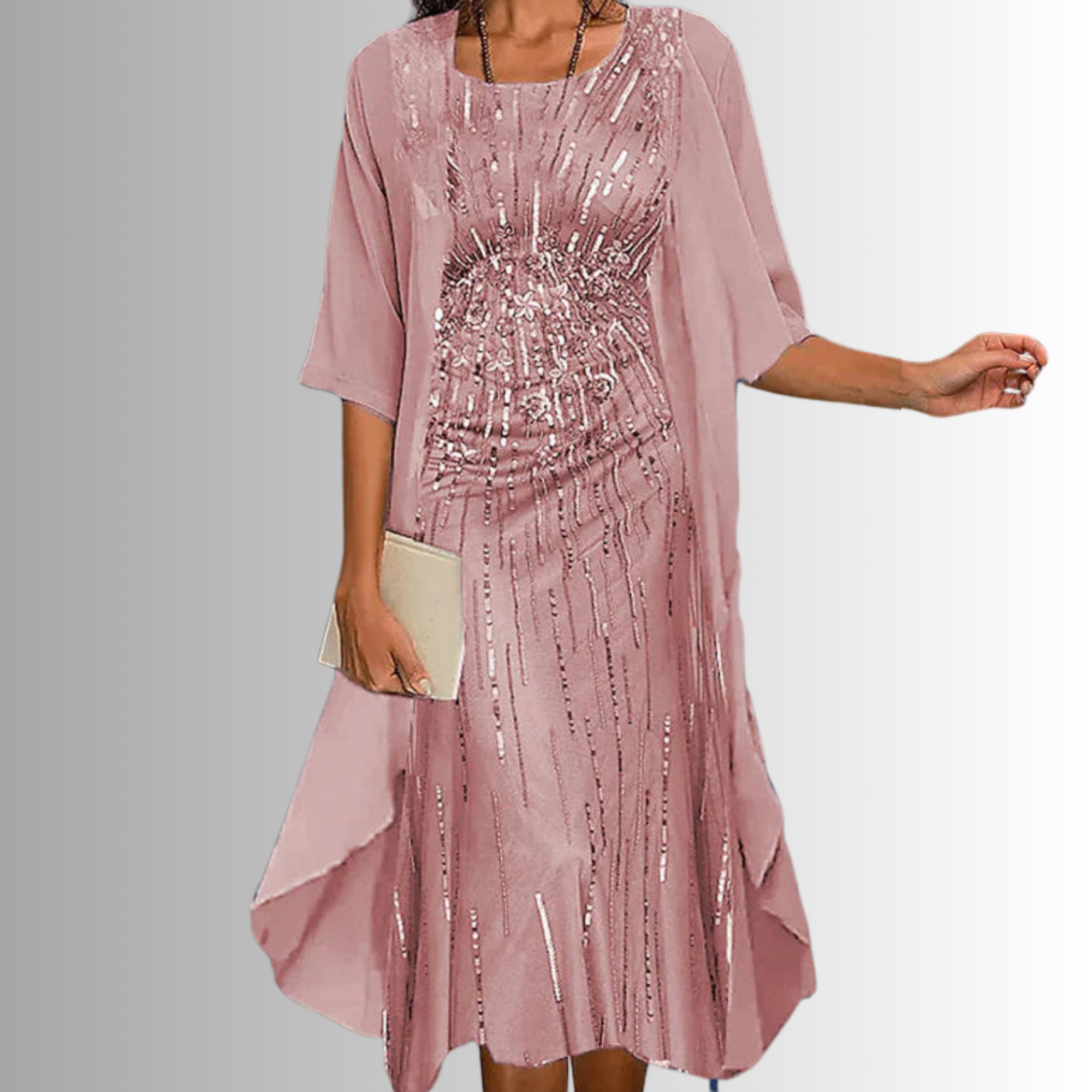 Conjunto de vestido midi tejido para mujer con capa abierta y estampado floral