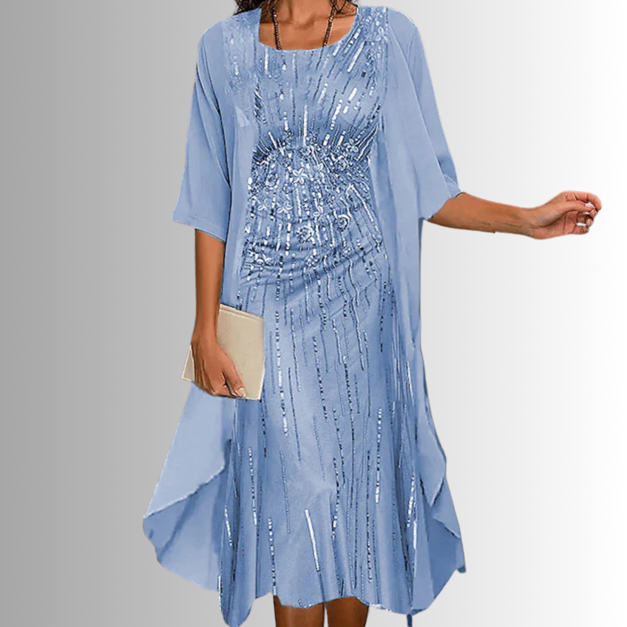 Conjunto de vestido midi tejido para mujer con capa abierta y estampado floral